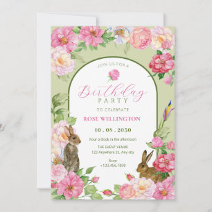Floral bloom bunny birthday invitation