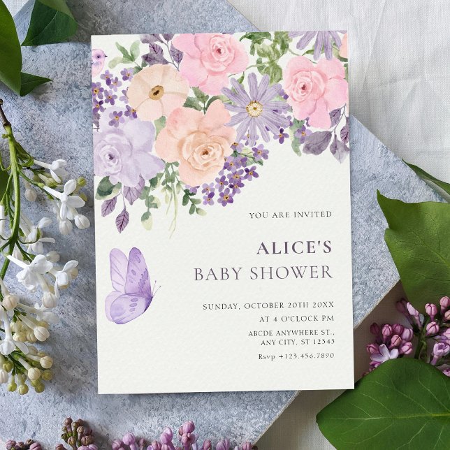 Floral bloom butterfly baby shower invitation (Creator Uploaded)