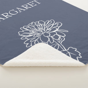 Floral Bloom Minimalist Lines Custom Background Sherpa Blanket