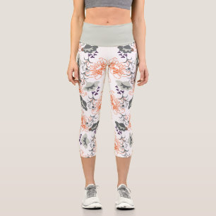 Floral Bloom Pattern Capri Leggings