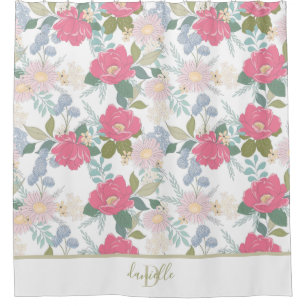 Floral Bloom Pattern Monogram Elegant Shower Curtain
