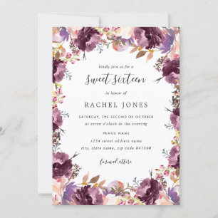 Floral Bloom Purple Sweet 16 Invitation