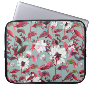 Floral bloom. Watercolor flowers seamless pattern. Laptop Sleeve
