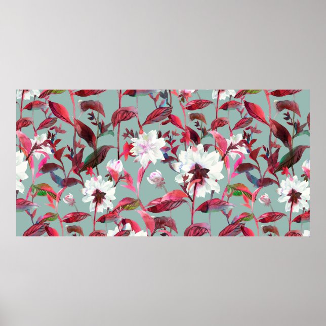 Floral bloom. Watercolor flowers seamless pattern. Poster (Front)