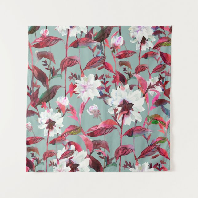 Floral bloom. Watercolor flowers seamless pattern. Tapestry (Front)