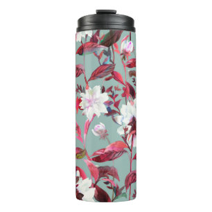 Floral bloom. Watercolor flowers seamless pattern. Thermal Tumbler