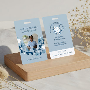 Floral Blooming Dental Tooth Logo Monogram Photo ID Badge