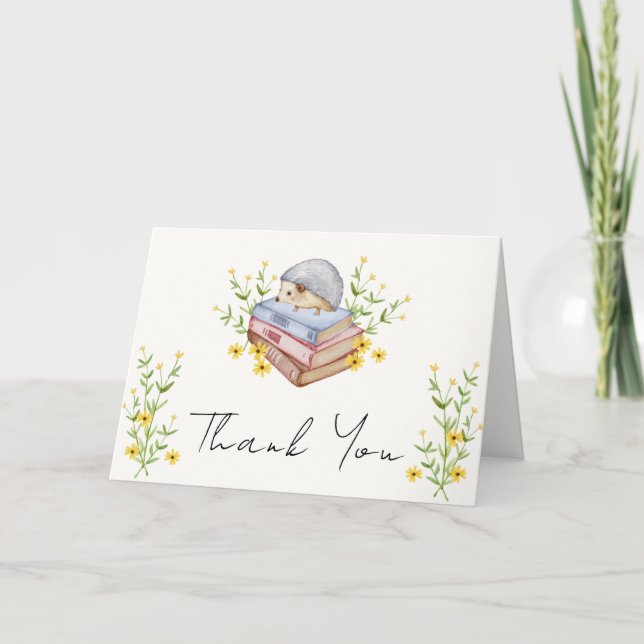 Floral Blooming Hedgehog Baby Shower  Thank You Card (Front)