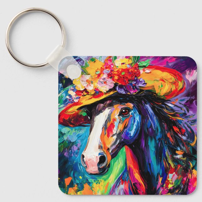 Floral Blooming Stallion Key Ring (Front)