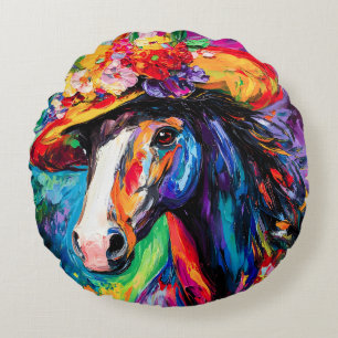 Floral Blooming Stallion Round Cushion