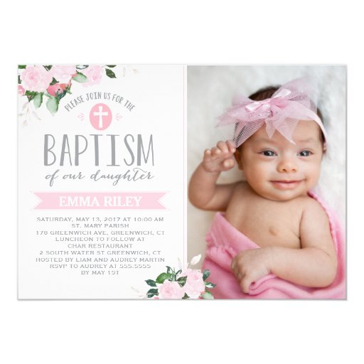 Floral Blooms Chalkboard | Christening Invitation | Zazzle ...