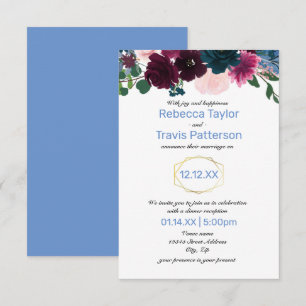 Floral Blooms Blue -3x5 Wedding Announce/Reception Invitation