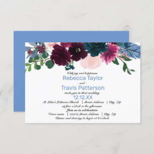 Floral Blooms Blue - 3x5 Wedding/Reception Invite