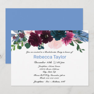 Floral Blooms Blue - Bachelorette Party Invitation