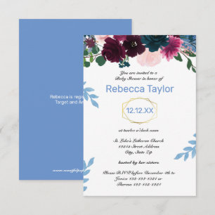 Floral Blooms Blue Vertical - 3x5 Baby Shower Invitation