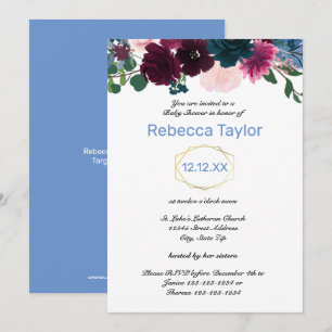 Floral Blooms Blue Vertical - Baby Shower Invitation