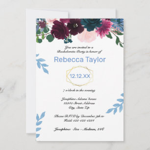 Floral Blooms Blue Vertical - Bachelorette Party Invitation