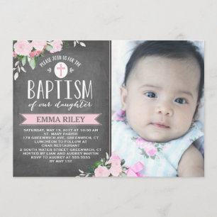 Floral Blooms Chalkboard   Baptism Invitation