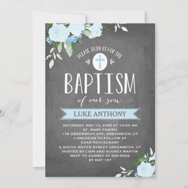 Floral Blooms Chalkboard | Baptism Invitation (Front)