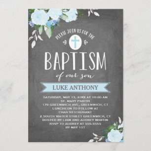 Floral Blooms Chalkboard   Baptism Invitation