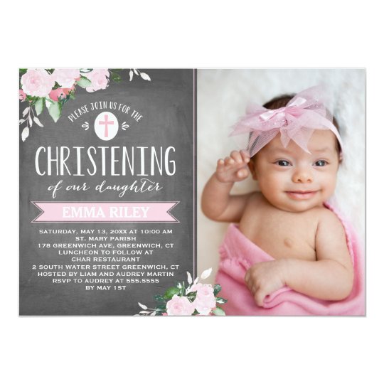 floral blooms chalkboard christening invitation zazzle com au