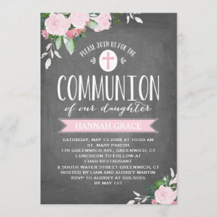 Floral Blooms Chalkboard Communion Invitation