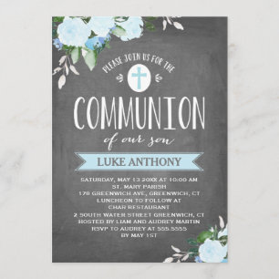 Floral Blooms Chalkboard   Communion Invitation