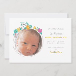 Floral Blooms Cute Girl Photo Birth Announcement