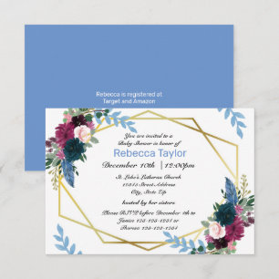 Floral Blooms Mod Blue -3x5 Baby Shower Invitation