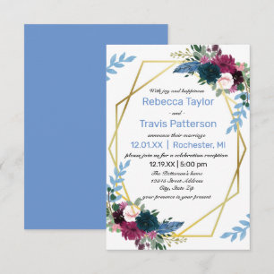 Floral Blooms Mod Blue - 3x5 Wedding Announ/Recep Invitation