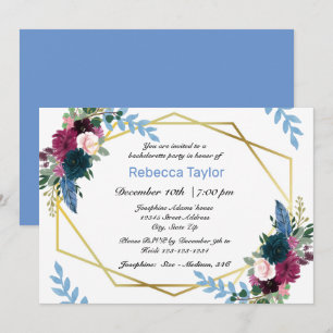 Floral Blooms Mod Blue - Bachelorette Party Invitation