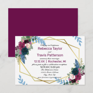 Floral Blooms Mod Plum -3x5 Wedding Announce/Recep Invitation