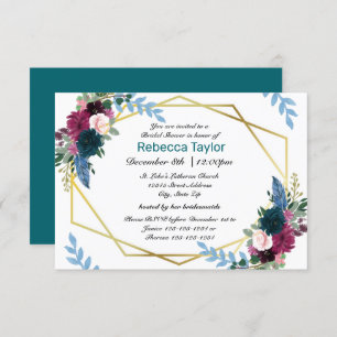 Floral Blooms Mod Teal - 3x5 Bridal Shower Invite