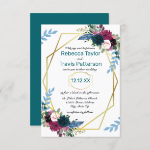 Floral Blooms Mod Teal - 3x5 Wedding Invitation