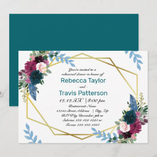 Floral Blooms Mod Teal - Rehearsal Dinner Invitation