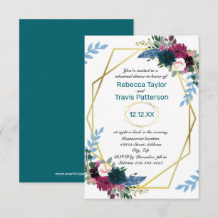 Floral Blooms Mod Teal V - 3x5 Rehearsal Dinner Invitation