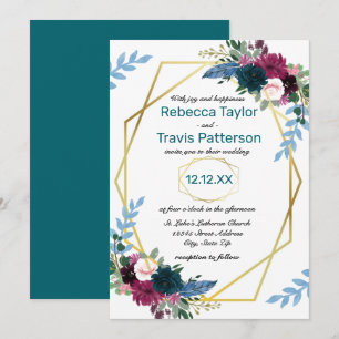 Floral Blooms Mod Teal - Wedding Invitation