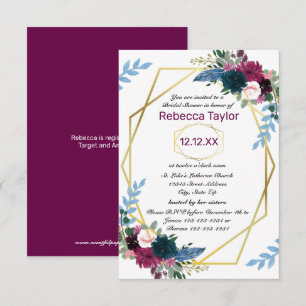 Floral Blooms Mod Vert Plum - 3x5 Bridal Shower Invitation