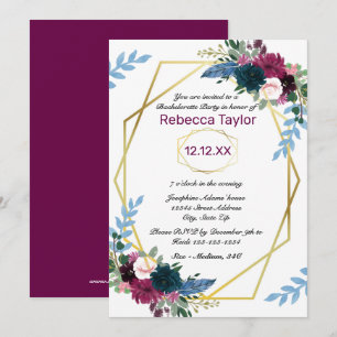 Floral Blooms Mod Vert Plum - Bachelorette Party Invitation