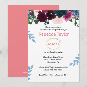 Floral Blooms Pink Vertical - Bachelorette Party Invitation