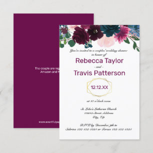 Floral Blooms Plum - 3x5 Couples' Wedding Shower Invitation