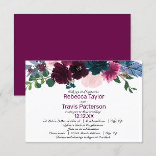 Floral Blooms Plum - 3x5 Wedding/Reception Invite