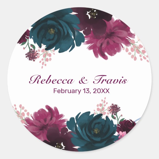 Floral Blooms Plum - Circle Sticker (Front)