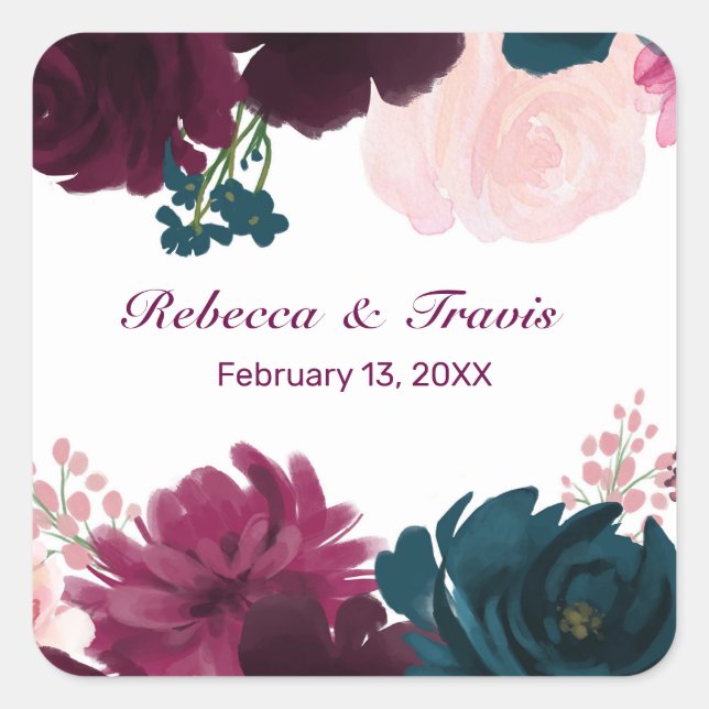 Floral Blooms Plum - Square Sticker (Front)
