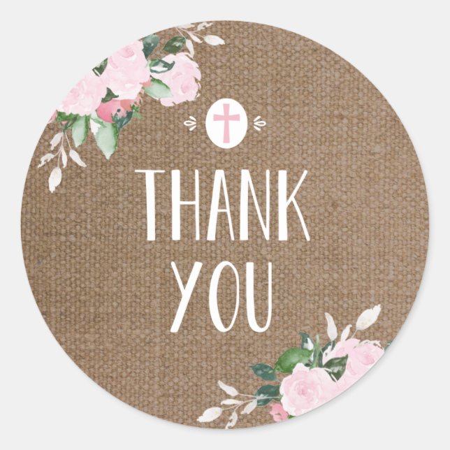 Floral Blooms Religious Thanks Sticker Burlap (Front)