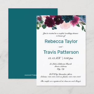 Floral Blooms Teal - 3x5 Couples' Wedding Shower Invitation