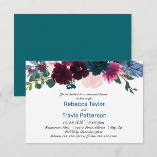 Floral Blooms Teal - 3x5 Rehearsal Dinner Invitation
