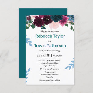 Floral Blooms Teal - 3x5 Wedding/Reception Invitation