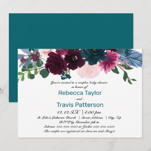 Floral Blooms Teal - Couples' Baby Shower Invitation