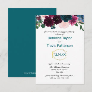 Floral Blooms Teal Vert - 3x5 Engagement Party Invitation